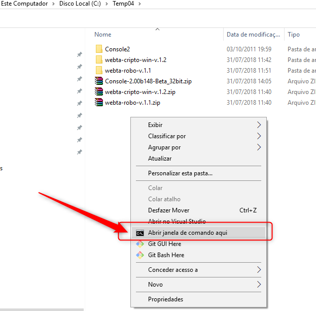 Adicionando a opção “Abrir Prompt de Comando aqui” no menu de